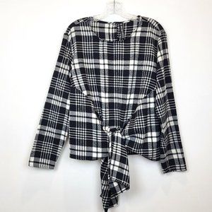 Design Lab  Black White Plaid Long Sleeve Front Tie Shirt, Size Medium, GUC